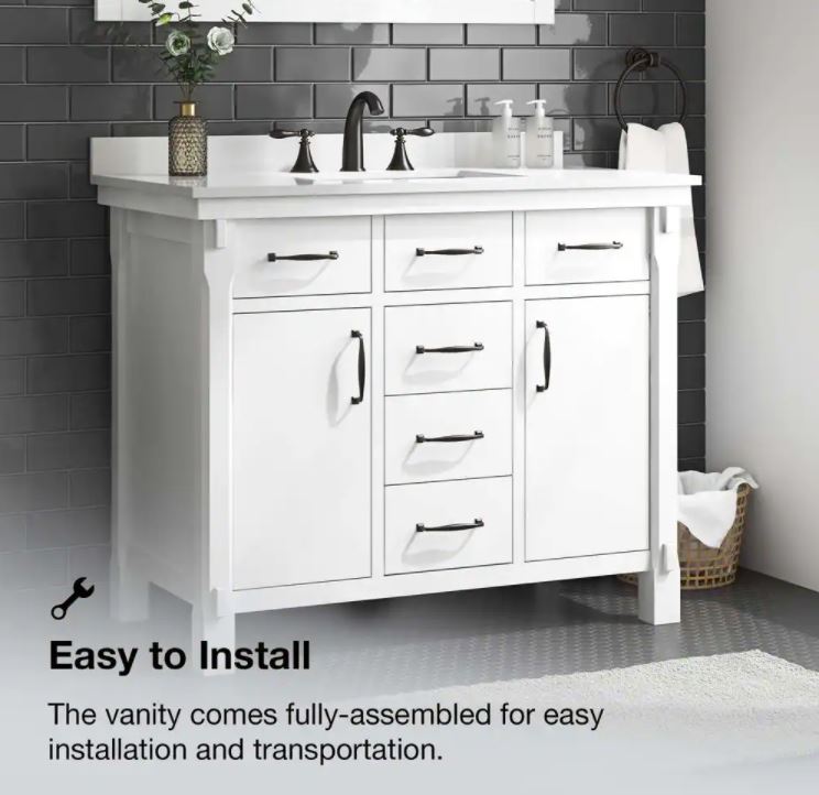 Bellington 42 in. W Bath Vanity in White with Engineered Stone Vanity Top in White with White Basin