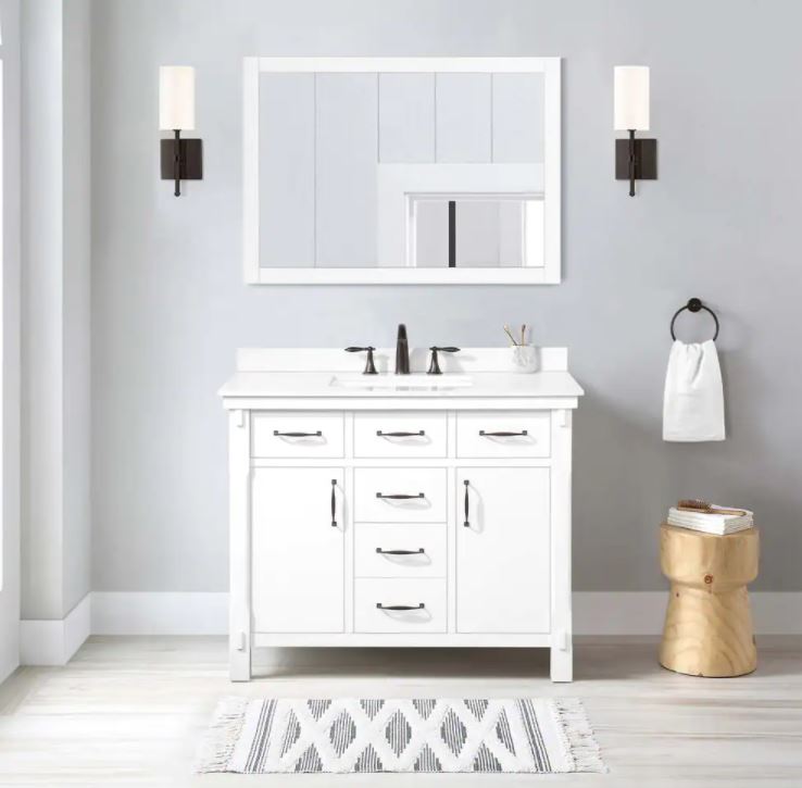 Bellington 42 in. W Bath Vanity in White with Engineered Stone Vanity Top in White with White Basin