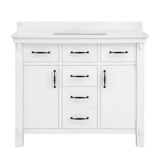Bellington 42 in. W Bath Vanity in White with Engineered Stone Vanity Top in White with White Basin