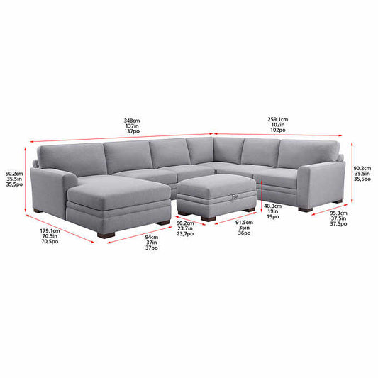 Thomasville Langdon Fabric Sectional with Storage Ottoman