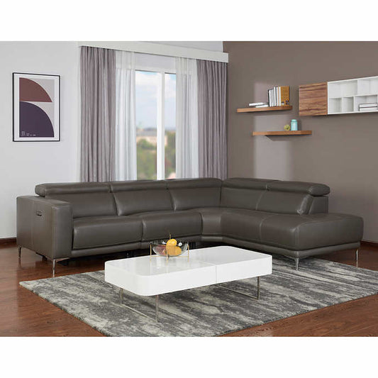 Redland Leather Power Reclining Sectional with Adjustable Headrests