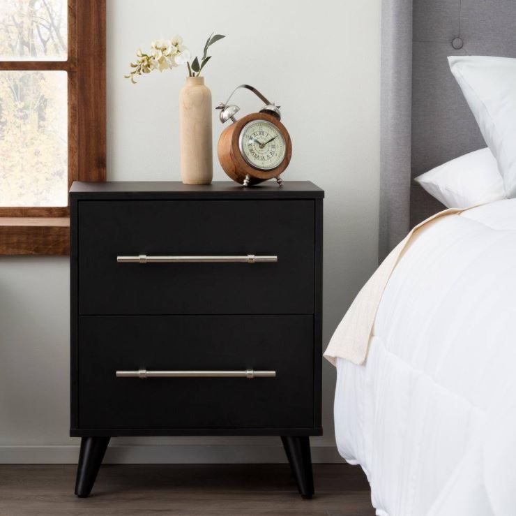 Emery 2-Drawer Black Nightstand