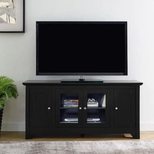 Carver 53 in. Matte Black Composite TV Stand 55 in. with Glass Doors