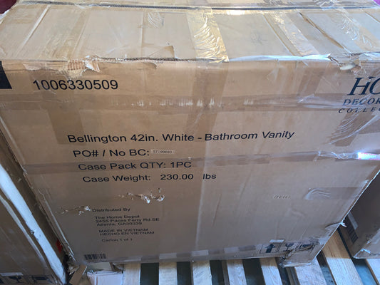 Bellington 42 in. W Bath Vanity in White with Engineered Stone Vanity Top in White with White Basin