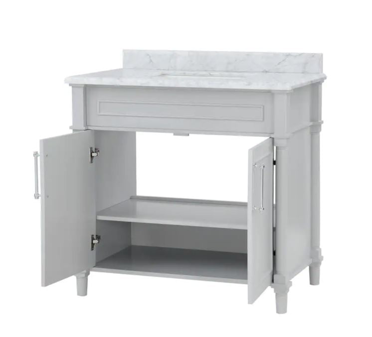 Aberdeen 36 in. W x 22 in. D Single Bath Vanity in Dove Grey with Carrara Marble Top with White Sink