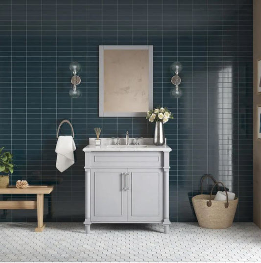 Aberdeen 36 in. W x 22 in. D Single Bath Vanity in Dove Grey with Carrara Marble Top with White Sink