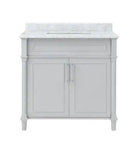 Aberdeen 36 in. W x 22 in. D Single Bath Vanity in Dove Grey with Carrara Marble Top with White Sink