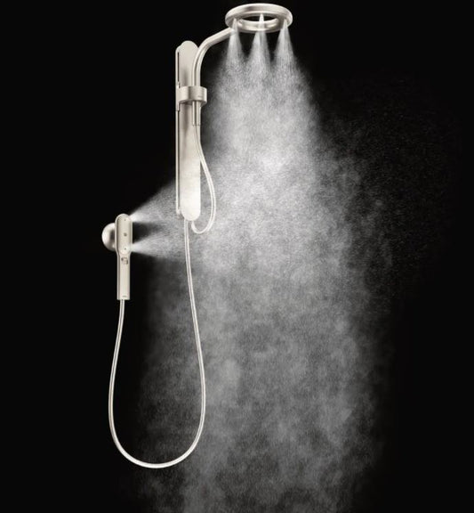 Nebia 1-Spray 8 in. Dual Shower Head and Handheld Shower Head with Magnetic Dock in Spot Resist Brushed Nickel