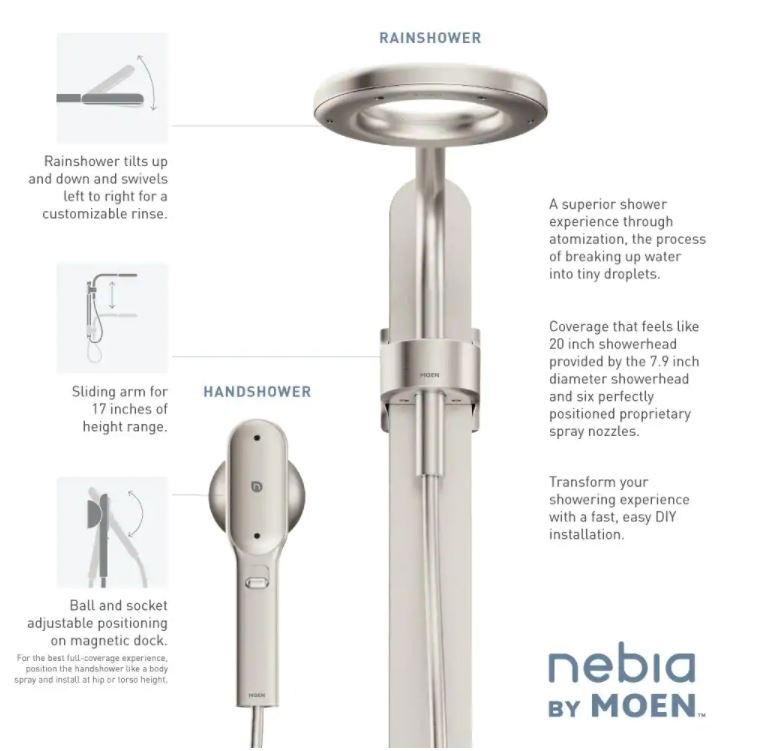 Nebia 1-Spray 8 in. Dual Shower Head and Handheld Shower Head with Magnetic Dock in Spot Resist Brushed Nickel