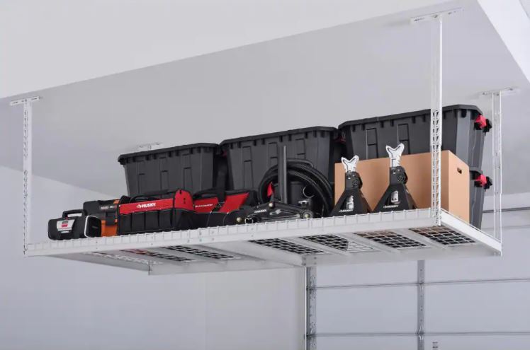 Adjustable Height Overhead Ceiling Mount Garage Rack in White (42 in. H x 96 in. W x 48 in. D)