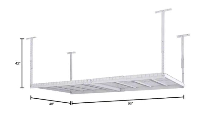 Adjustable Height Overhead Ceiling Mount Garage Rack in White (42 in. H x 96 in. W x 48 in. D)