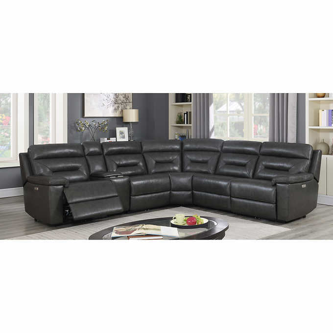 Corry 6-piece Leather Power Reclining Sectional Sofa, Gray
