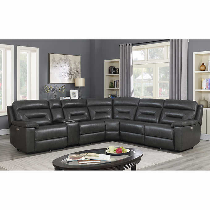Corry 6-piece Leather Power Reclining Sectional Sofa, Gray