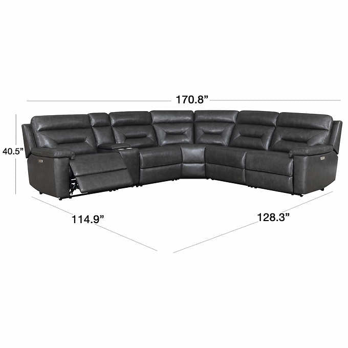 Corry 6-piece Leather Power Reclining Sectional Sofa, Gray