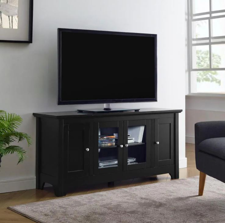Carver 53 in. Matte Black Composite TV Stand 55 in. with Glass Doors