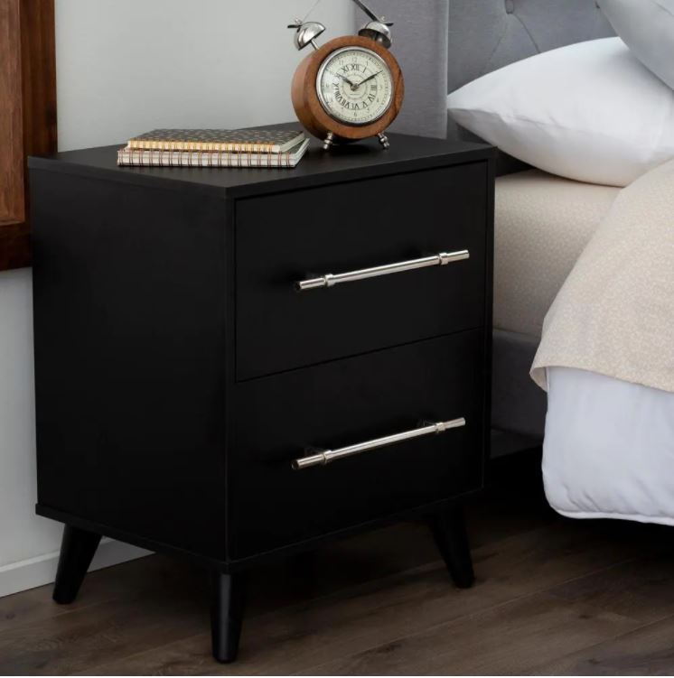Emery 2-Drawer Black Nightstand