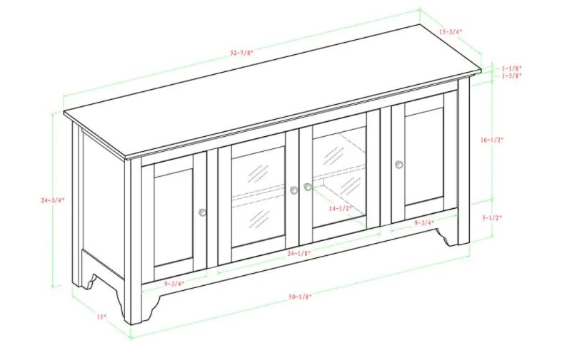 Carver 53 in. Matte Black Composite TV Stand 55 in. with Glass Doors